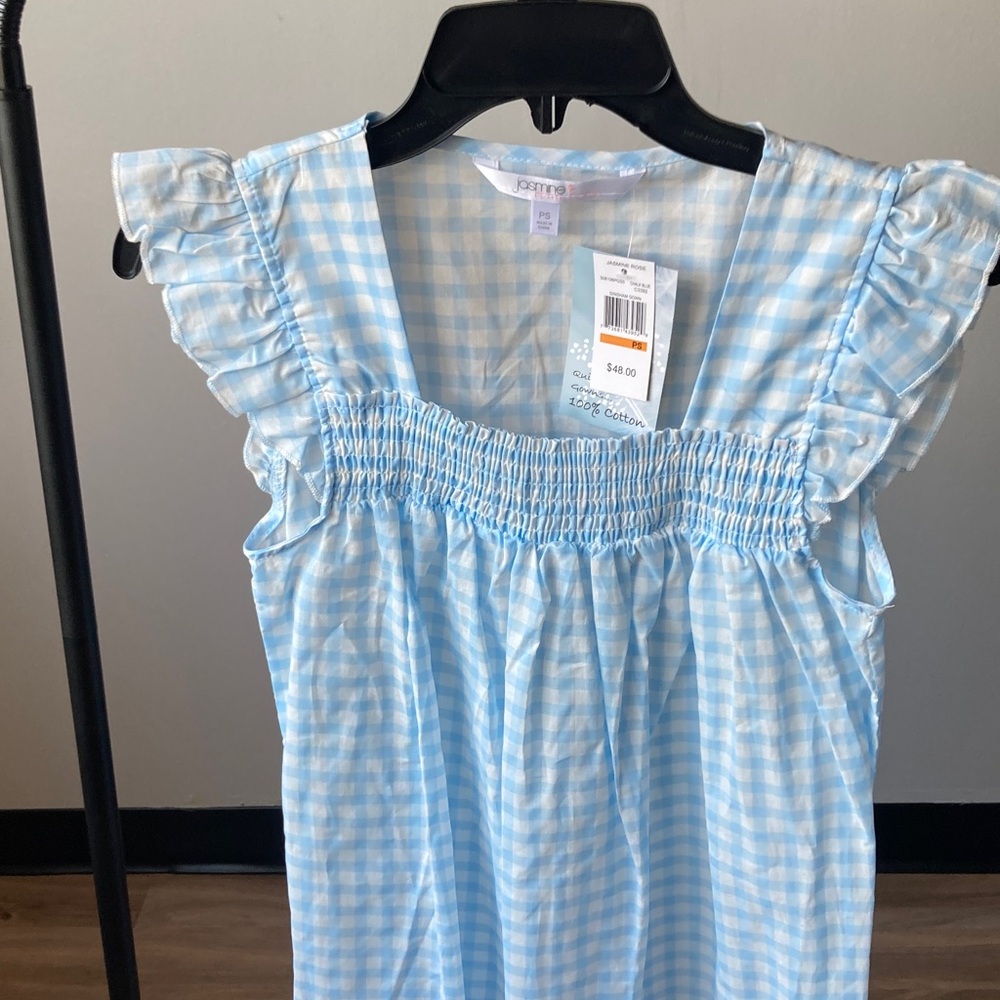 Jasmine Rose Petite gingham print nightgown cotton lightweight smock detail PS - Picture 5 of 17